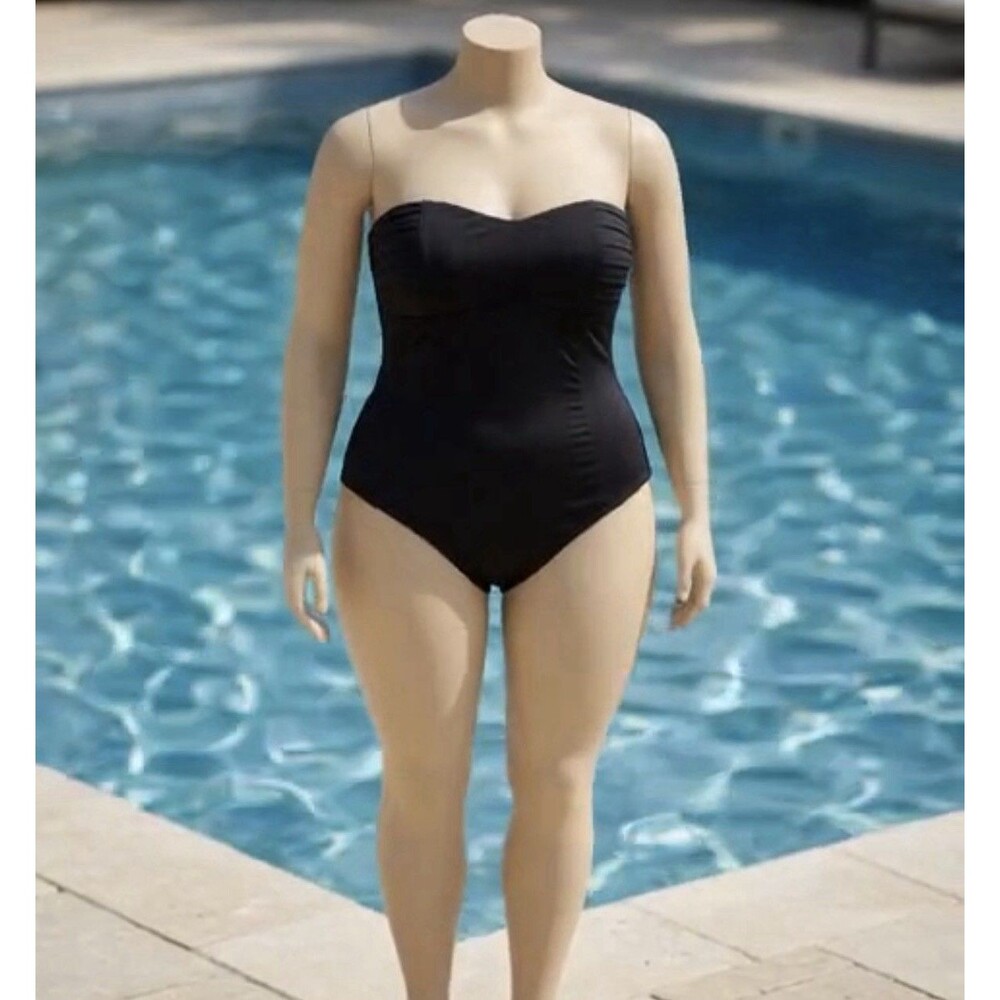 Tommy Bahama Black One Piece Bandeau Removeable Strap Tie Back Swimsuit, size 16